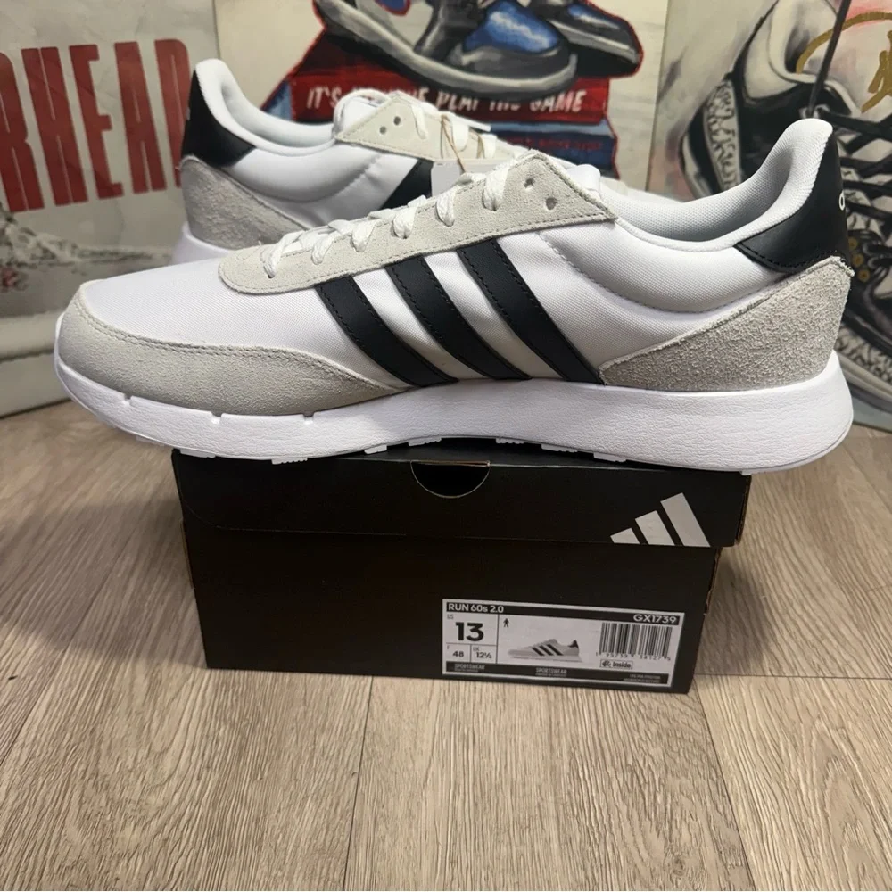 New Adidas Run 60s 2.0 Mens Shoes GX1739 White black Grey Sizes 8.5, 9, 9.5 - 13